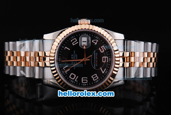 Rolex Datejust Oyster Perpetual Automatic Rose Gold Bezel with Black Dial and White Number Marking-Small Calendar - Click Image to Close